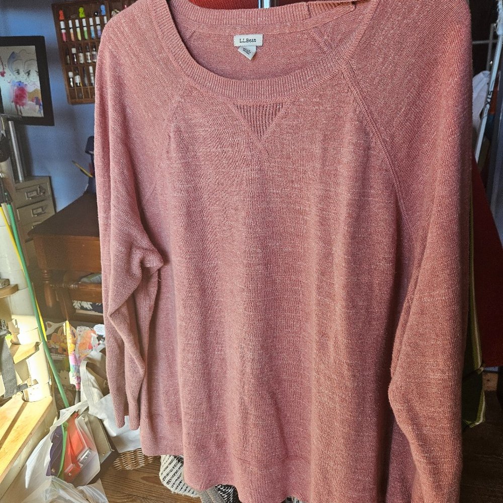 L.L. Bean Women's Organic Cotton Slub Sweater, Crewneck Sweatshirt Rose Wash 3x